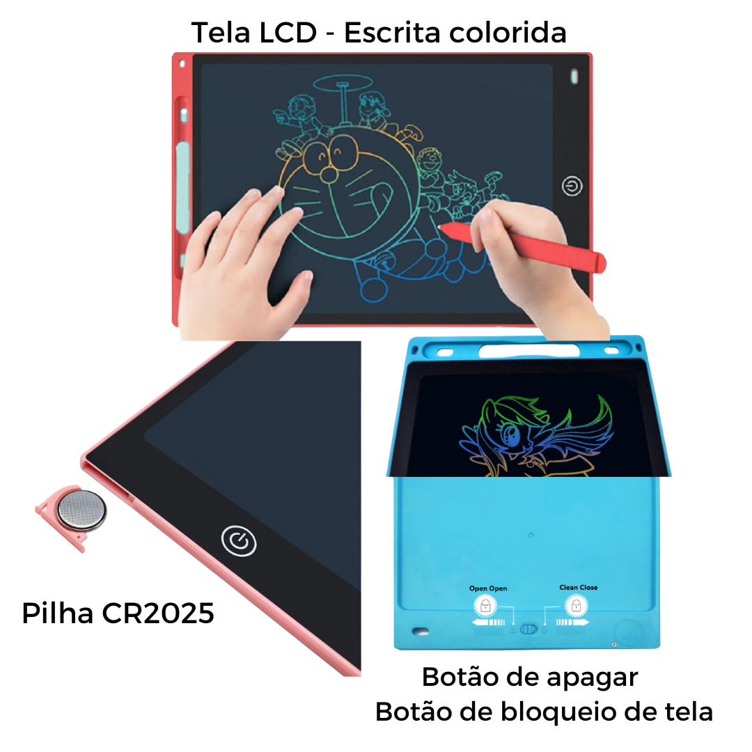 Lousa Magica Grande -  Tela LCD Tamanhos: 8.5 ou 12 polegadas com Escrita colorida.