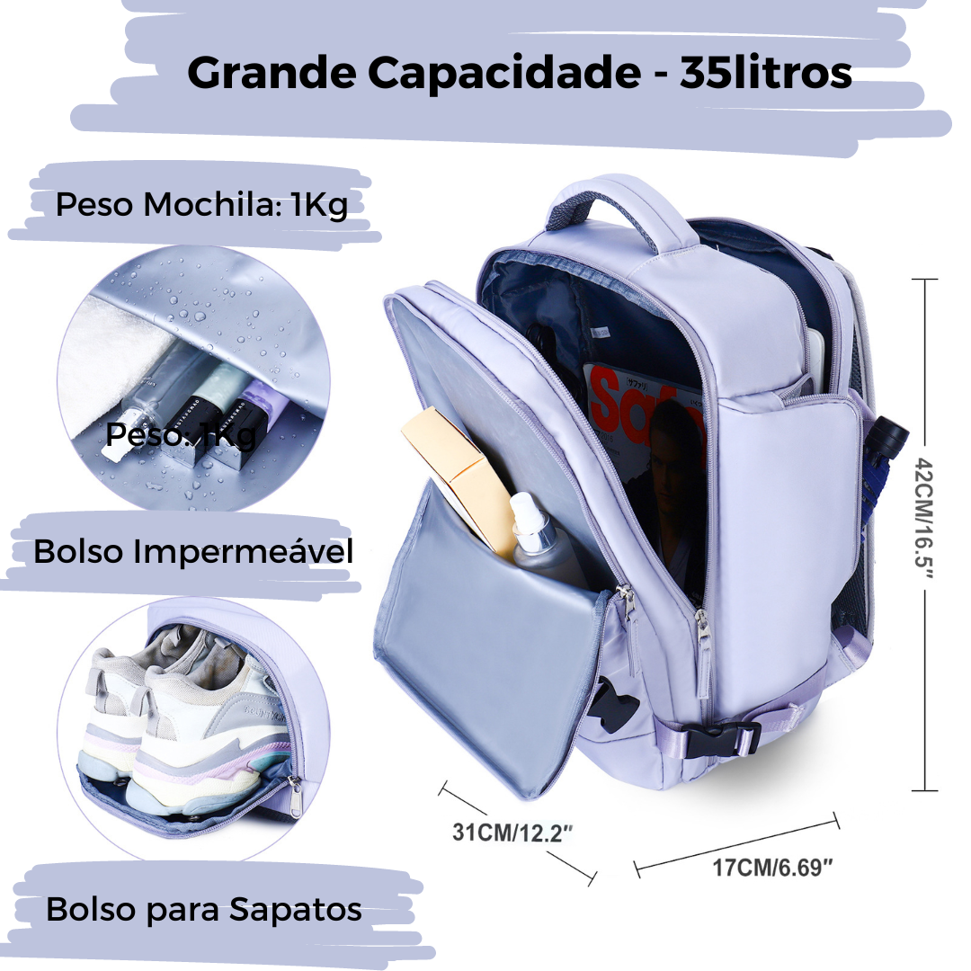 Mochila de viagem multifuncional, grande capacidade, leve, à prova d'água.