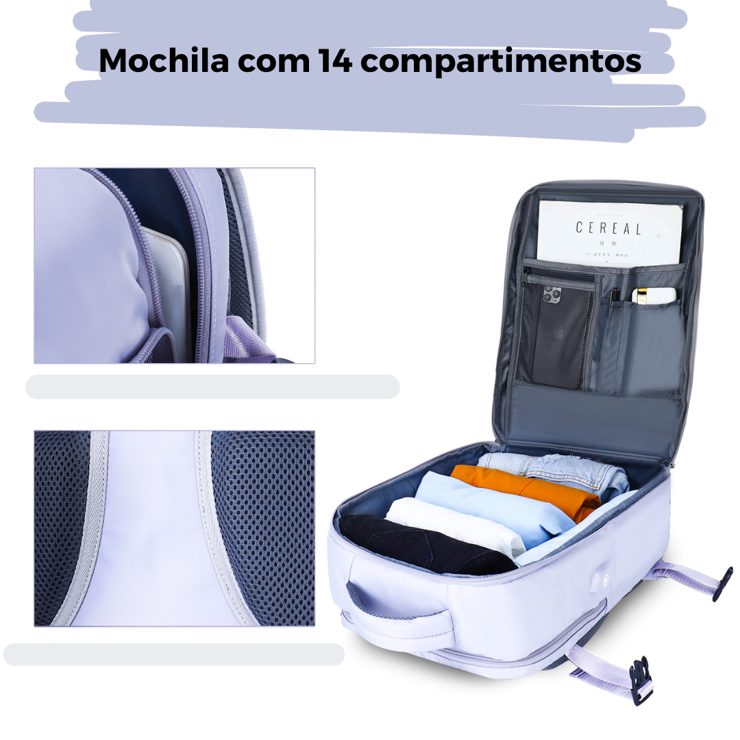 Mochila de viagem multifuncional, grande capacidade, leve, à prova d'água.